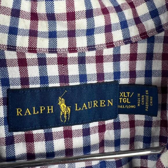 Ralph Lauren XLT Tall Button Down Shirt Red Blue Check Plaid Long Sleeve Classic - Picture 3 of 4